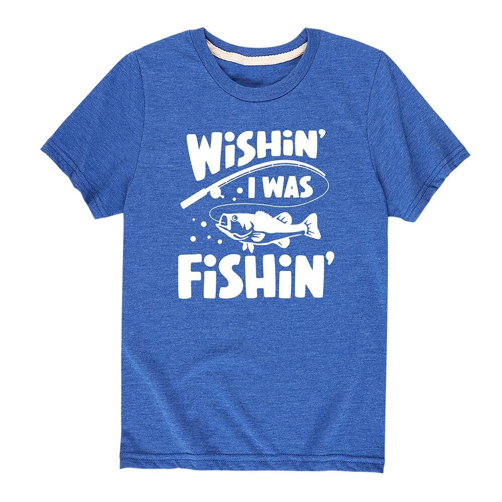 

Футболка с рисунком «Wishin' I Was Fishin'» для мальчиков 8–20 лет Licensed Character, синий