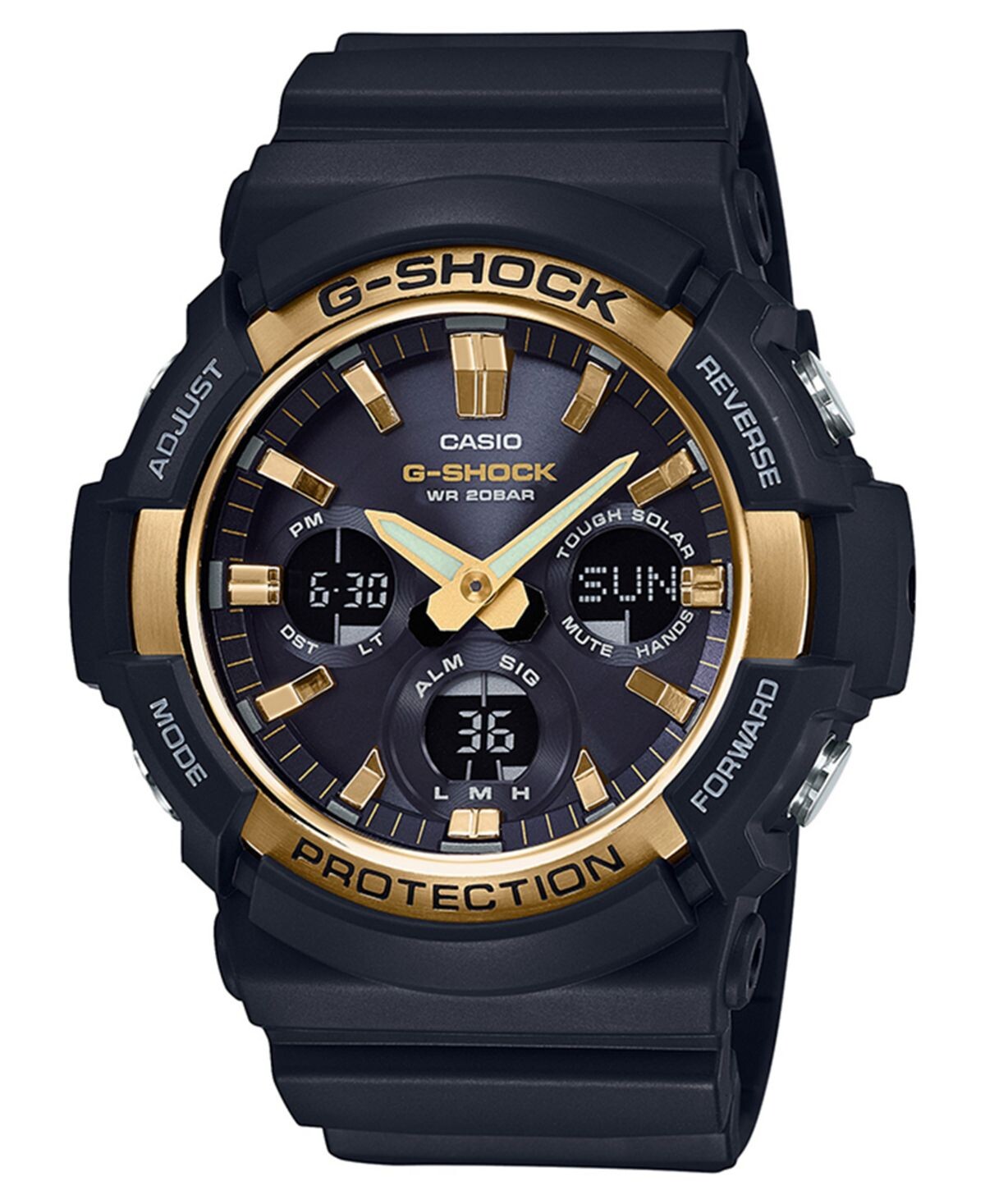 

Мужские аналогово-цифровые часы с черным полимерным ремешком Solar, 53 мм G-Shock