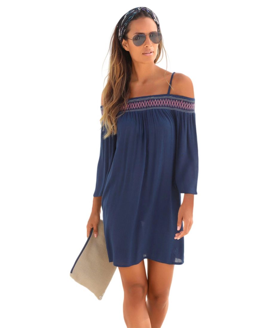 

Женское пляжное платье с вышивкой и открытыми плечами LASCANA, Navy
