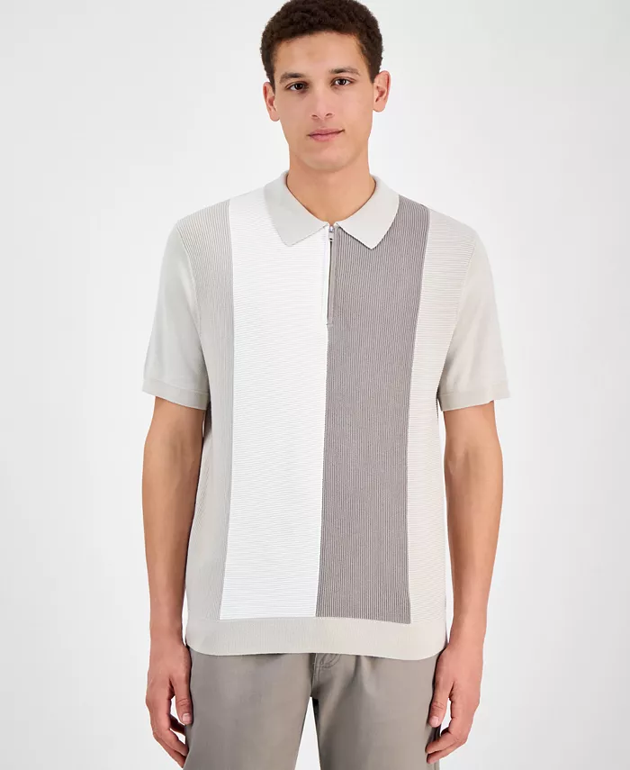 

Мужской короткий рукав поло-свитер с четверть-молнией и цветными блоками Alfani, коричневый/бежевый