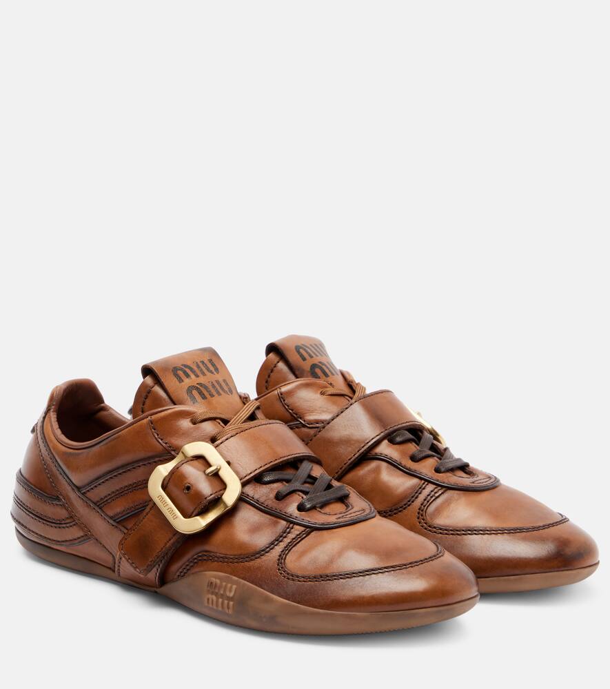 Кожаные кроссовки Logo Miu Miu, Cognac