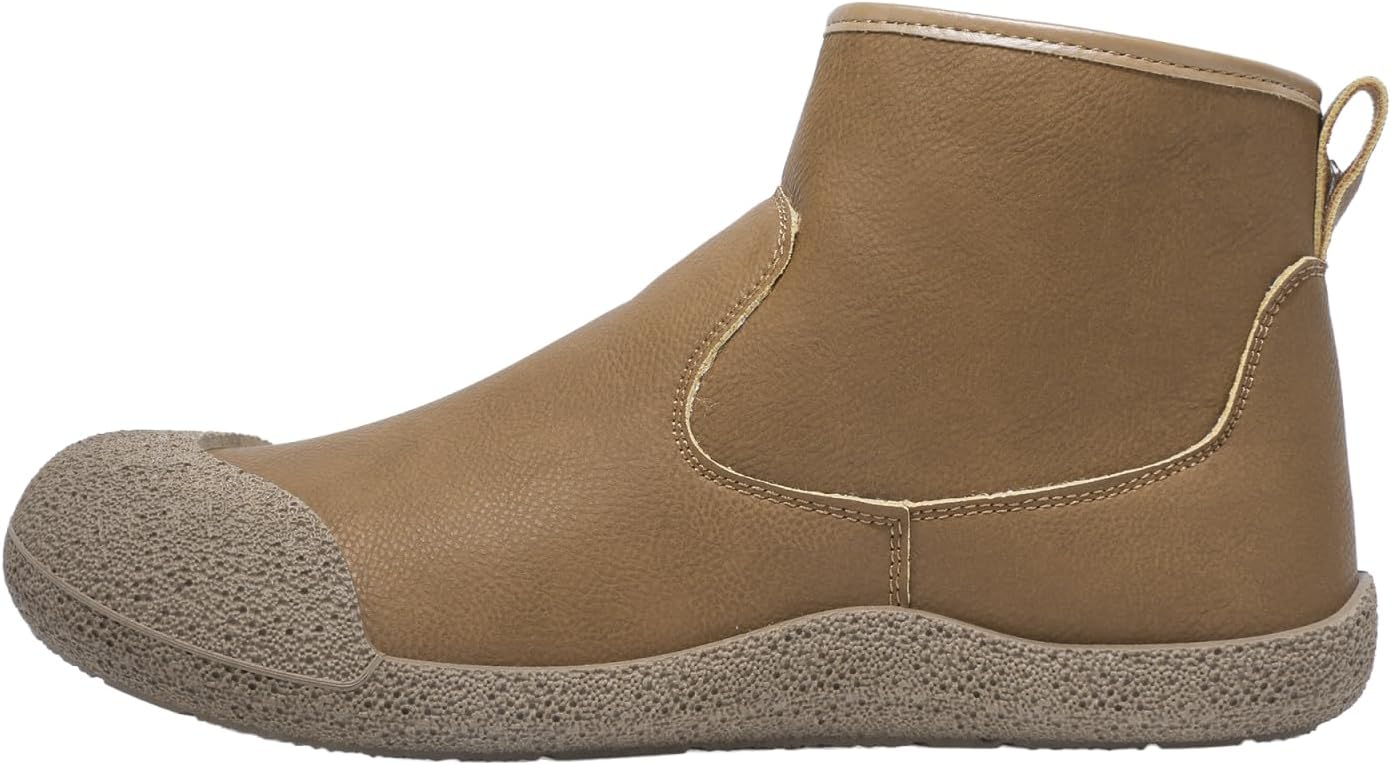 

Мужские средние кожаные ботинки с флисовой подкладкой: боковая молния, противоскользящая подошва Khwfjas, хаки