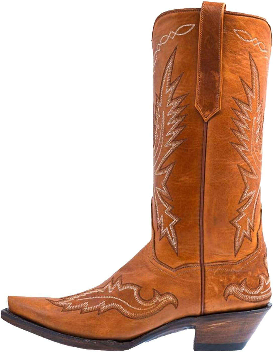 

Вышитые сапоги в стиле вестерн, кожаные, средней высоты, с острым носком, классические ковбойские сапоги для верховой езды Windbxyb, Cognac