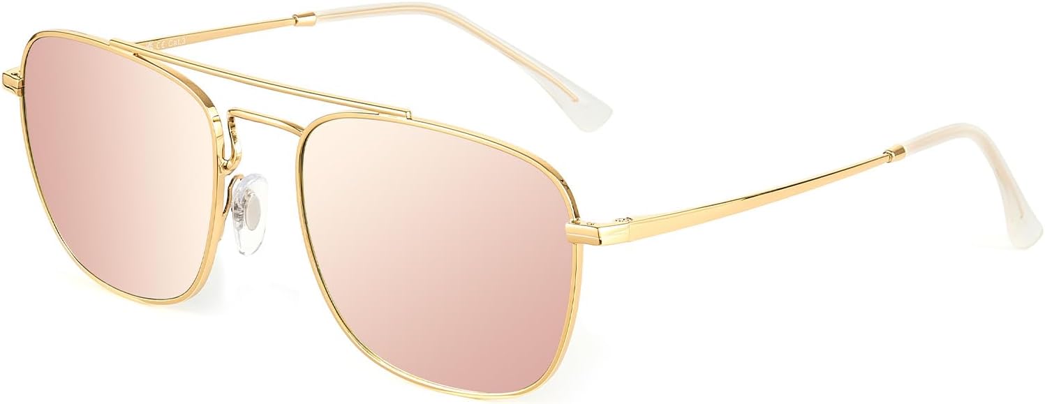 

Солнцезащитные очки JIM HALO Retro Square Aviator с линзами из высококачественного стекла и плоскими металлическими линзами, для мужчин и женщин, Gold Frame / Mirror Pink Lens