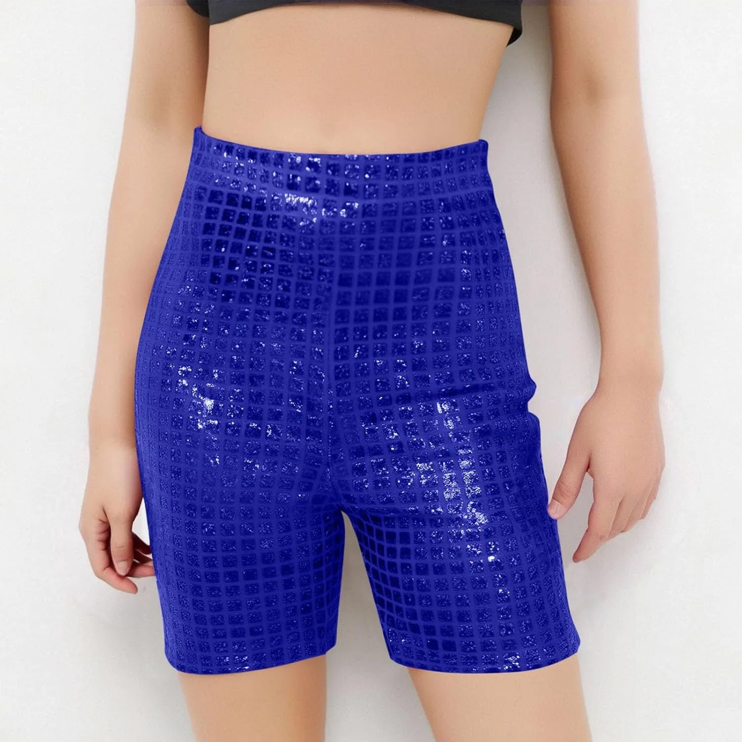 Zzalalana Girls Metallic Shiny Shorts High Waisted Sparkly Sequin Party Performance Uniform Shorts for Kids 3-16 Years, синий — фото 3