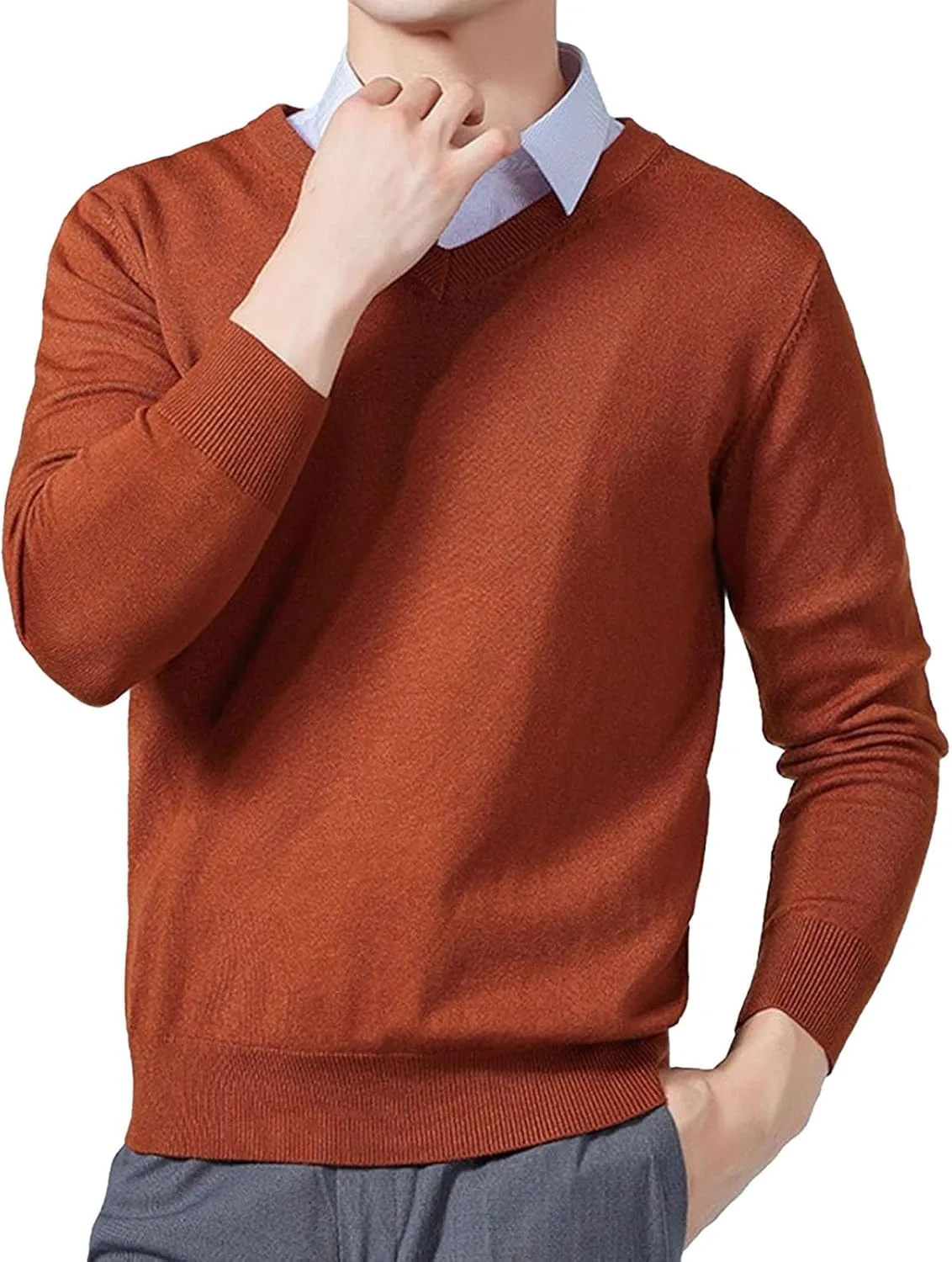 

Мужской свитер V-образным вырезом Slim Fit с длинными рукавами