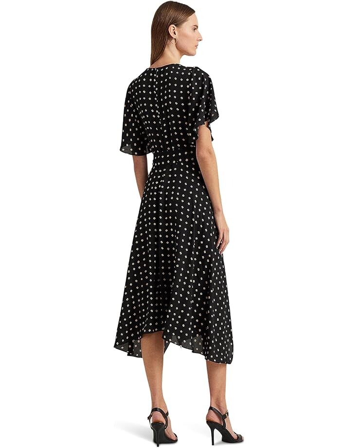 

Платье LAUREN Ralph Lauren Geo-Print Crepe Flutter-Sleeve Dress, цвет Black/Tan