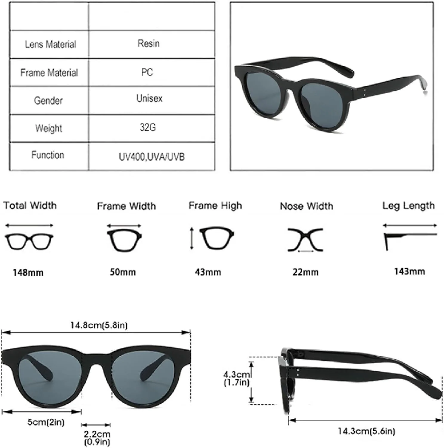 

Солнцезащитные очки с защитой от УФ-излучения UV400 для женщин и мужчин | Овальные очки с заклепками | для занятий спортом на открытом воздухе DSVIGF, Black Gray