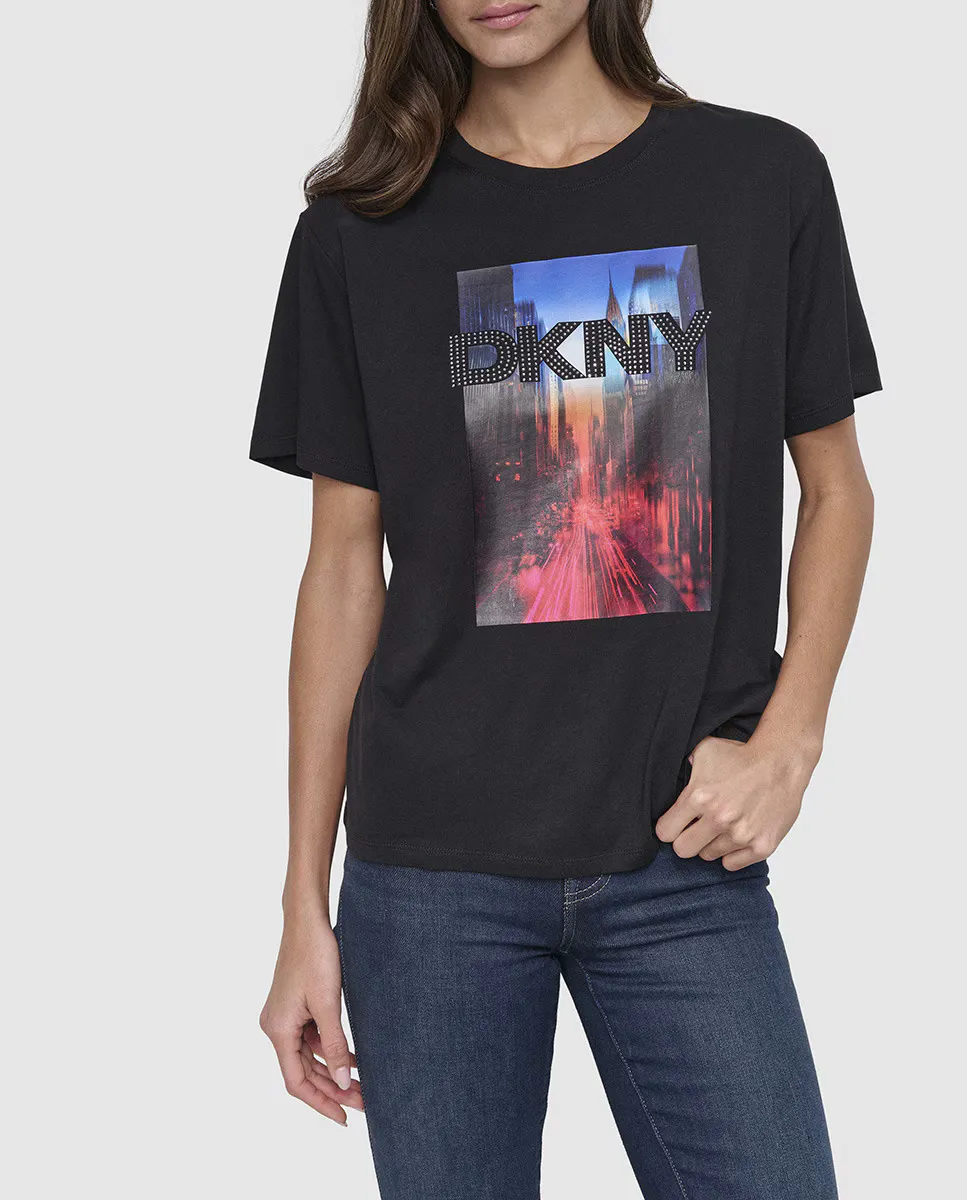 

Женская футболка с коротким рукавом и логотипом Dkny Jeans, черный