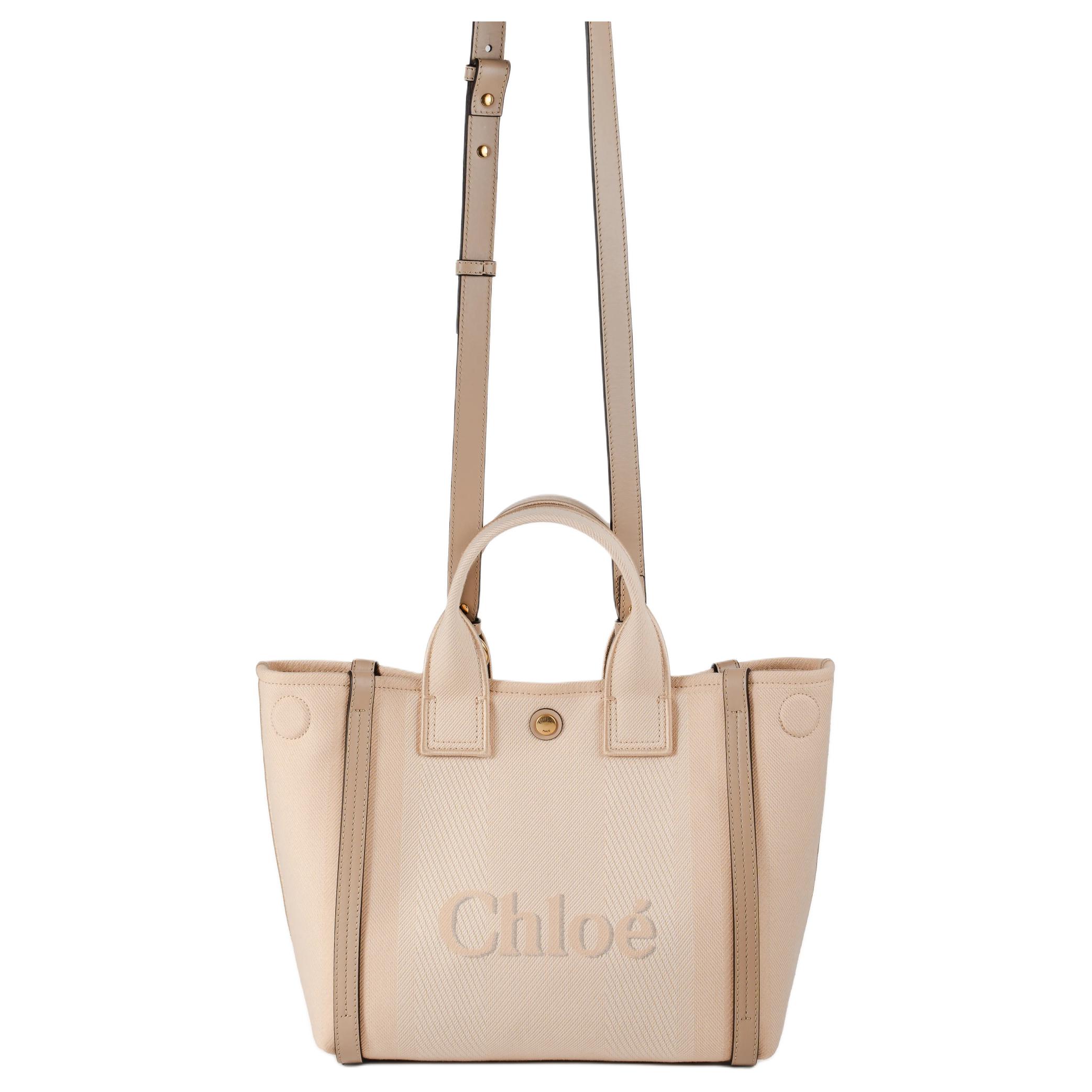 

Chloé Сумка-шоппер Хлоя Керри хлопковая маленькая женская бежево-розовая