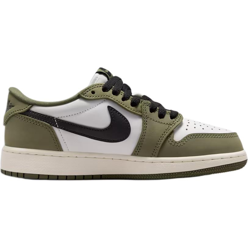 Jordan Air 1 Slip Resistant Abrasion Resistant низкие детские баскетбольные кроссовки Olive Green/Black/White — фото 3