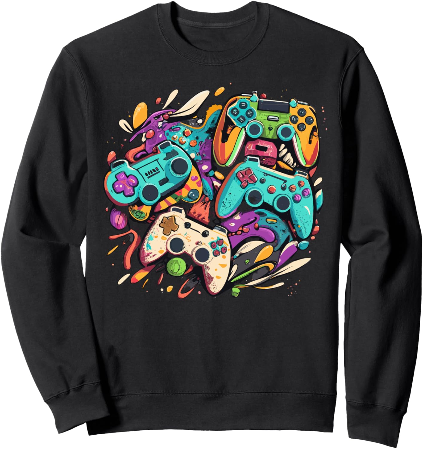 

Винтажная толстовка с изображением игрового контроллера и брызгами краски Video Game Controller Control All The Things, черный