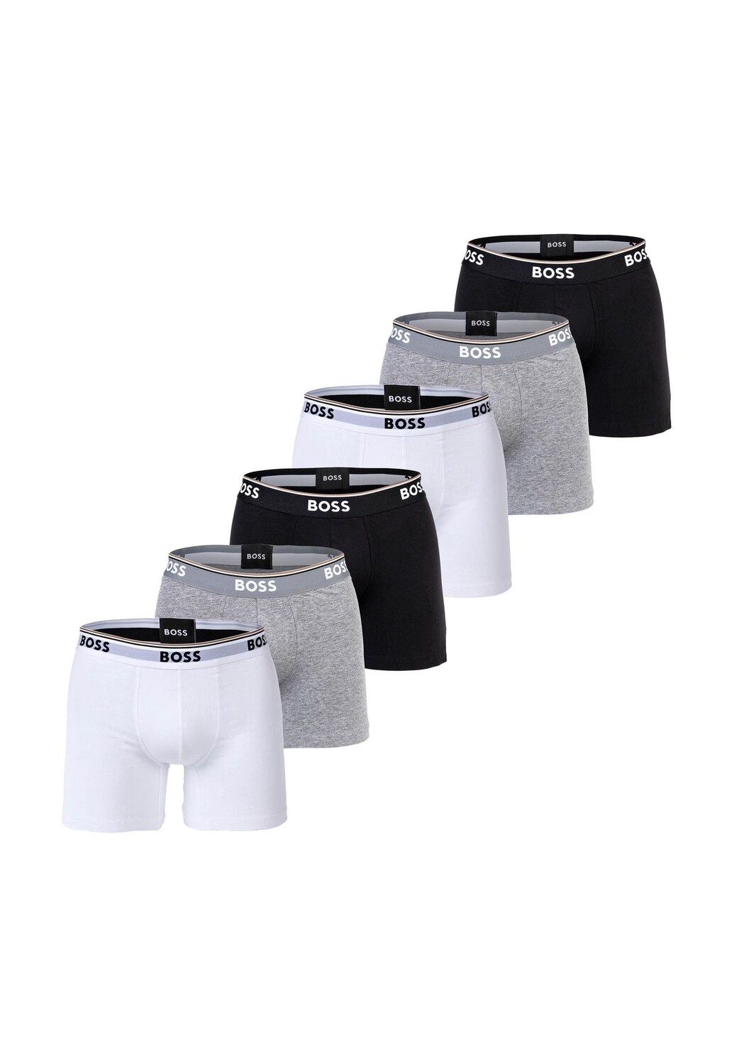 

Мужские боксеры, 6 шт. - Boxer Briefs 6P Power, хлопок стрейч, логотип BOSS, цвет Grau Schwarz