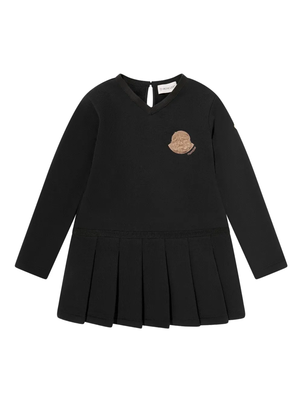

Платье-плиссе с нашивкой-логотипом Moncler Enfant, черный