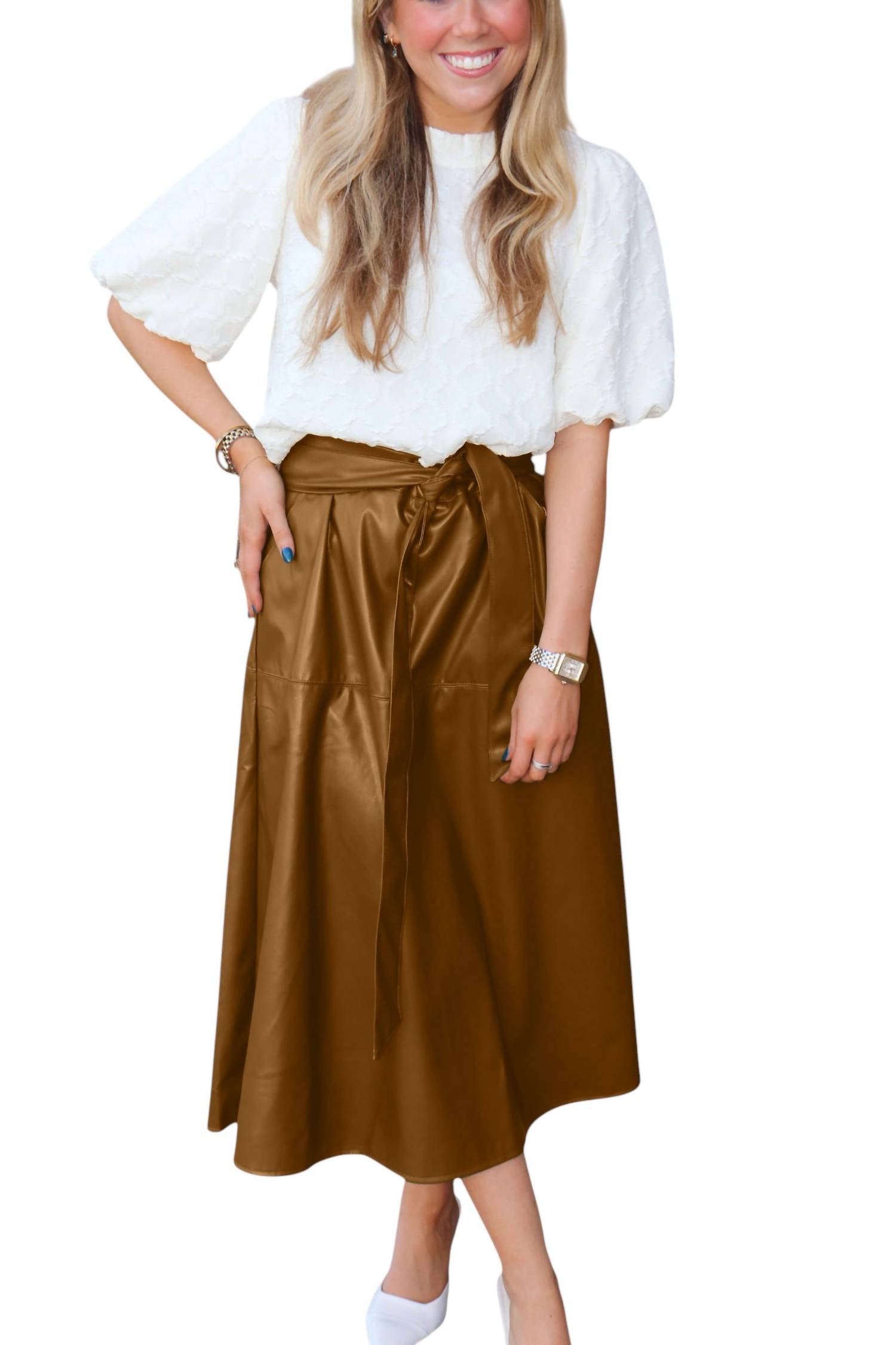 

Юбка миди Brynn Pleather коричневого цвета Jade
