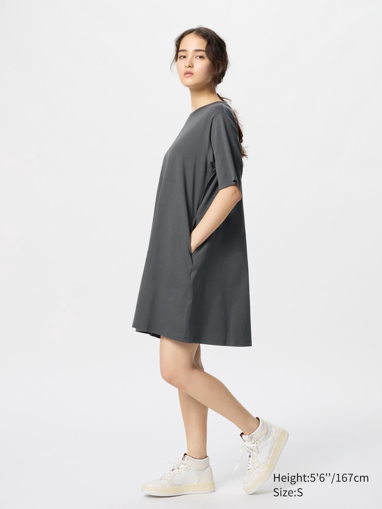

Мини-Платье airism из хлопка короткий рукав Uniqlo, цвет 08 серый
