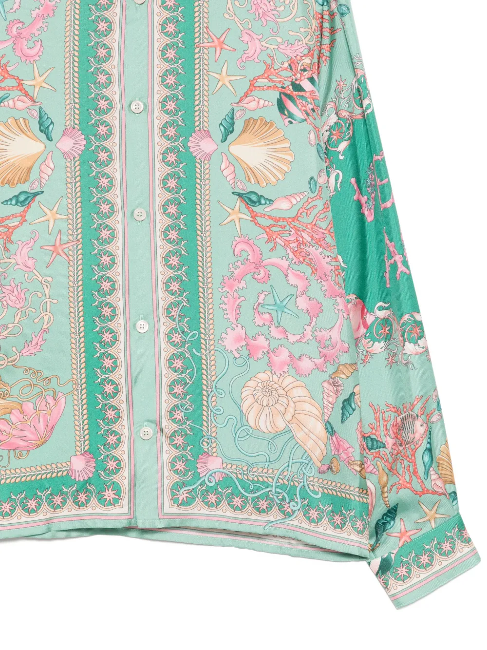 Шелковая рубашка с графичным принтом Versace Kids, зеленый — фото 3
