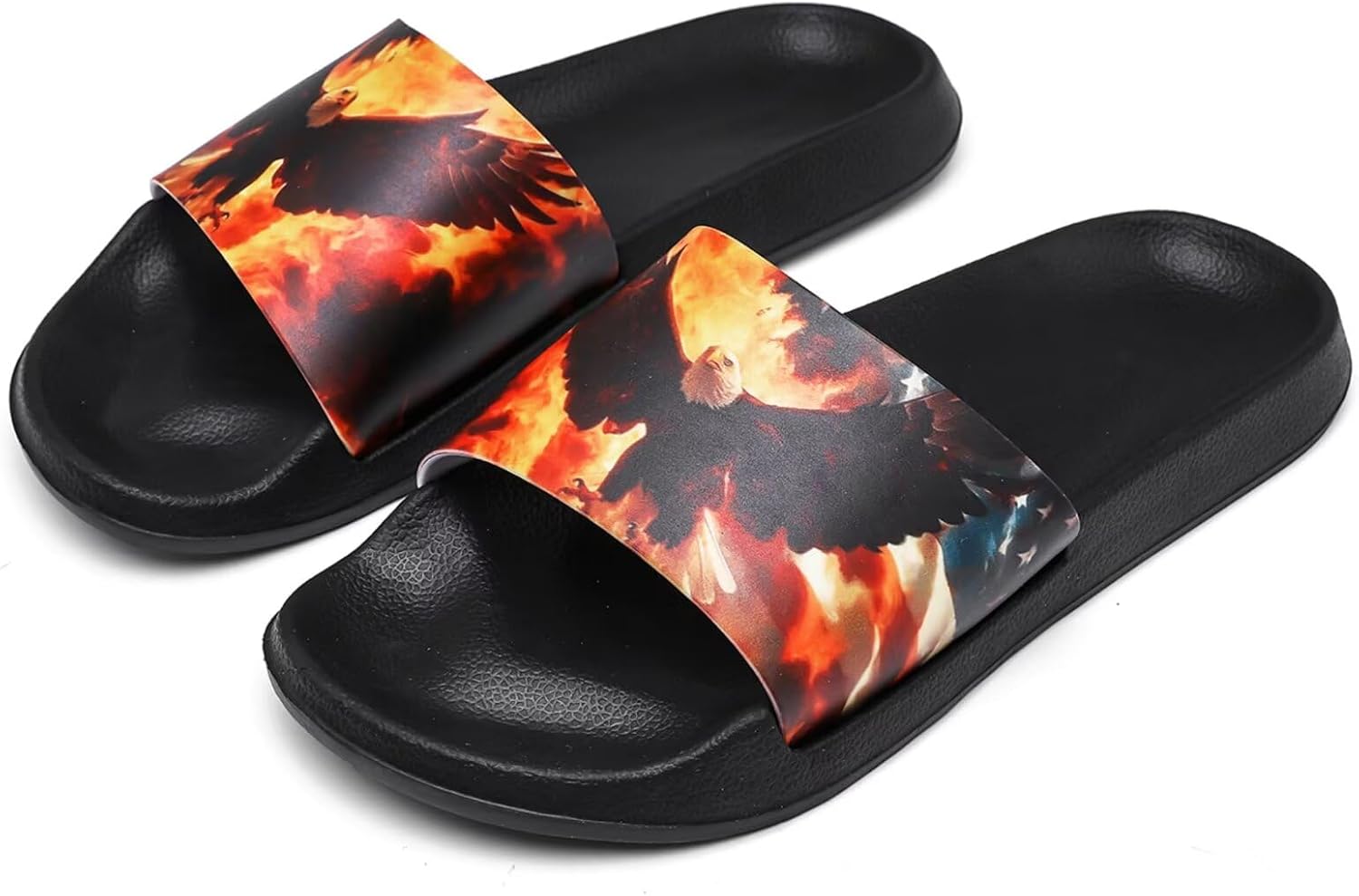 

Hsaiyjsp слайды тапочки для женщин и мужчин, тапочки для душа, пляжные сандалии, нескользящие плоские сандалии на лето, Bold Eagle Fire