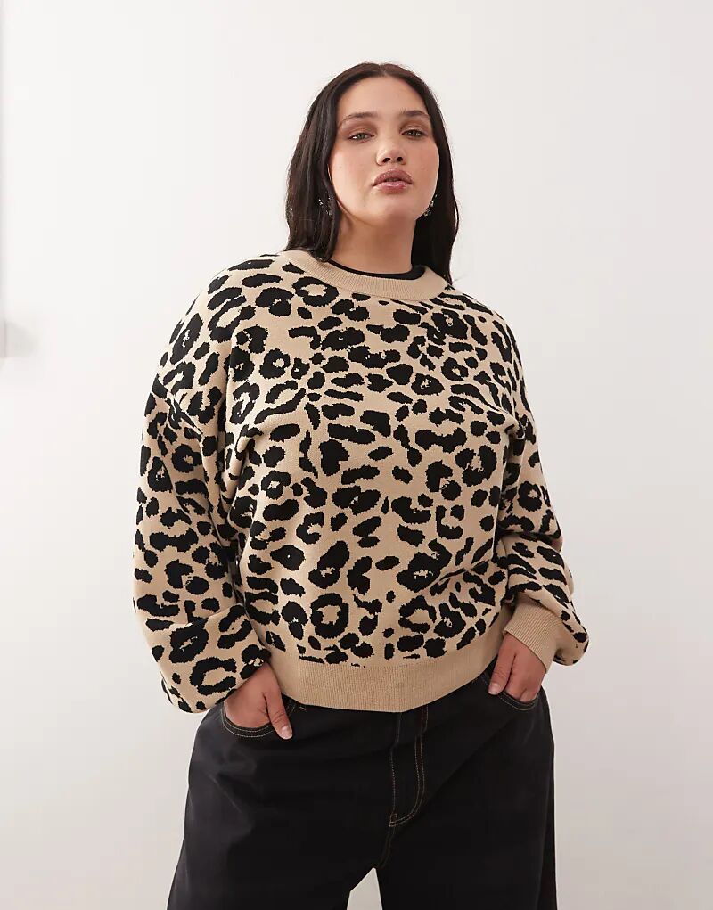 

Трикотажный свитер Noisy May Curve с круглым вырезом и леопардовым принтом