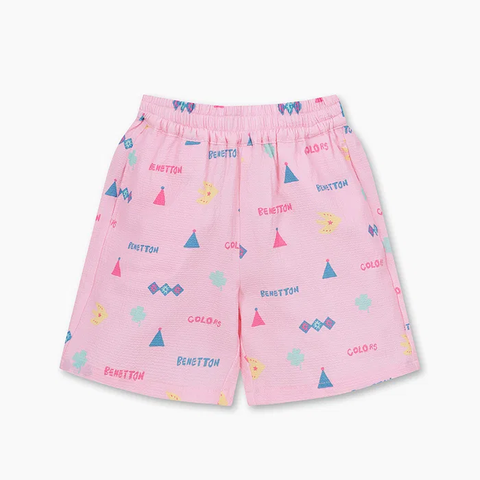 Детские розовые шорты с мульти-узором от Benetton Kids