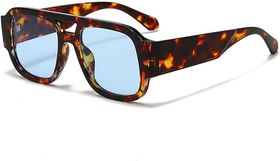 

Модные женские солнцезащитные очки с двойной перемычкой, квадратной формы, конфетного цвета, в стиле ретро, ​​с широкими дужками. Мужские солнцезащитные очки с защитой от УФ-излучения UV400 HYYZZC, Leopard Blue