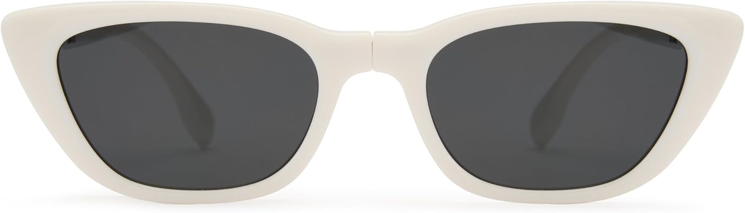 

Складные солнцезащитные очки Cyxus «кошачий глаз» для женщин и мужчин, защита UV400, сверхлегкие, удобные для переноски, складные, модель 1151, 02- White Frame - Grey Lens