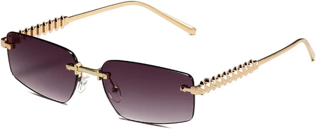 

Безободковые металлические солнцезащитные очки для женщин и мужчин в винтажном, панк-стиле, роскошные, для активного отдыха, вождения, в популярном хип-хопе, с защитой от УФ-излучения UV400 TVTBBVV, Gold Gray