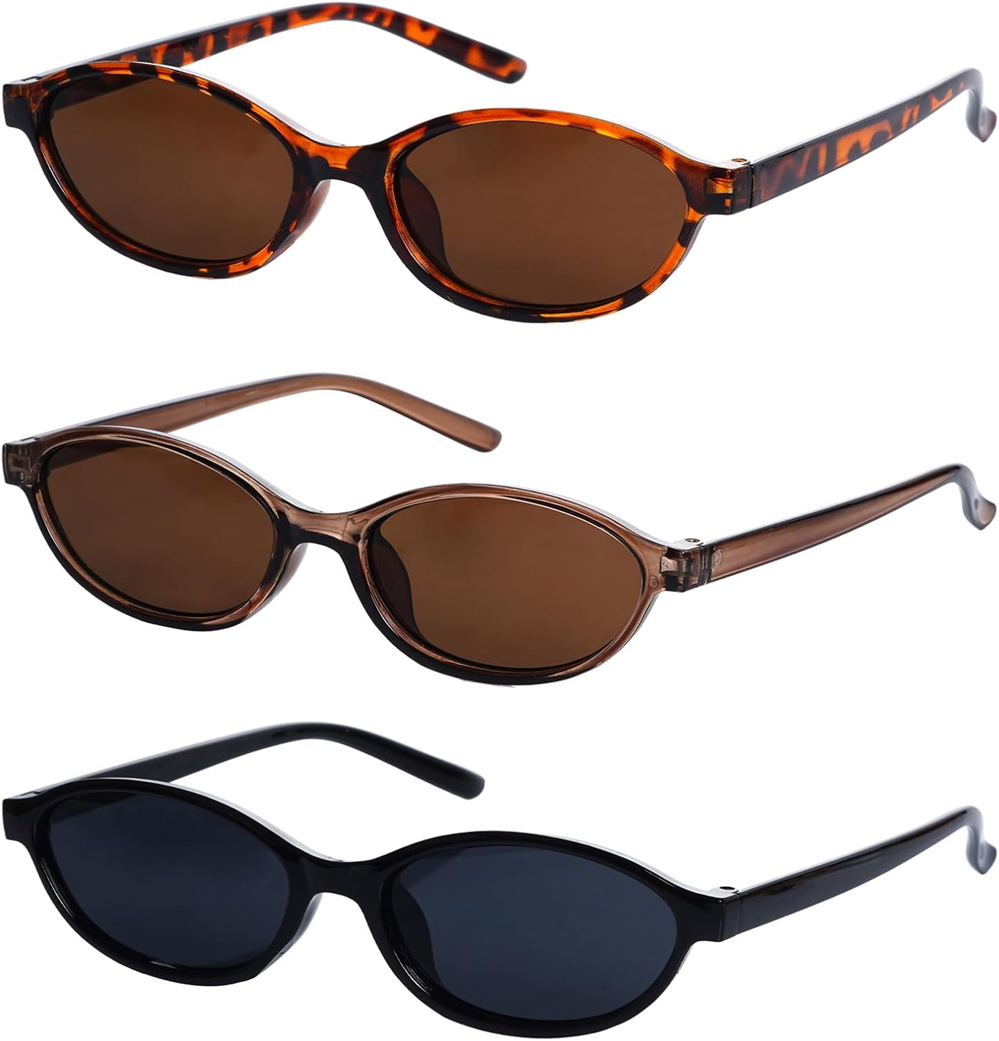 

Nydotd 3 пары ретро-солнцезащитных очков «кошачий глаз» овальной формы для женщин, модные узкие солнцезащитные очки в стиле Y2k, дизайнерские солнцезащитные очки 90-х годов, Black + Leopard Print + Brown