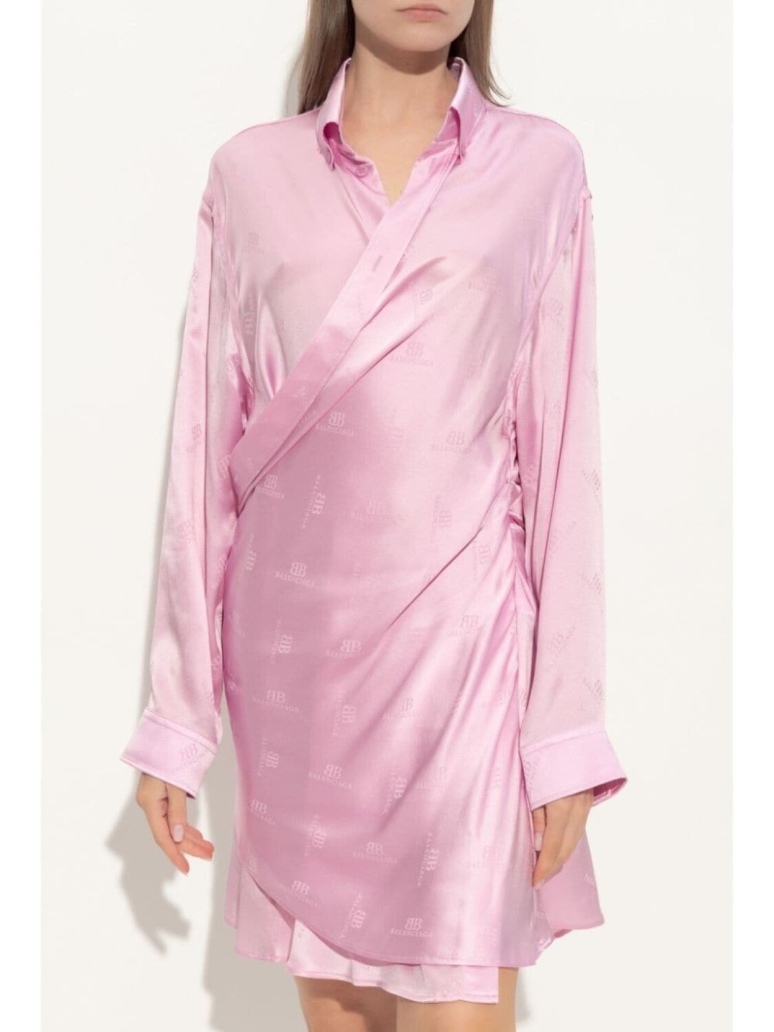 Balenciaga платье-рубашка с монограммой и жаккардом, розовый — фото 3