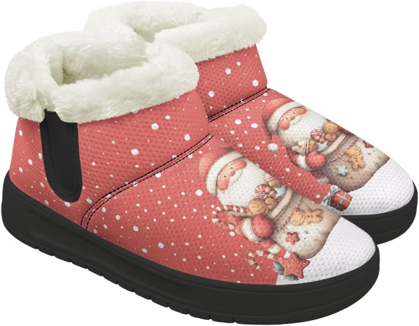 

Рождественские ботинки Forchrinse для женщин и мужчин, зимние пушистые снежные ботильоны, удобные теплые короткие ботинки для прогулок, Santa Claus Print
