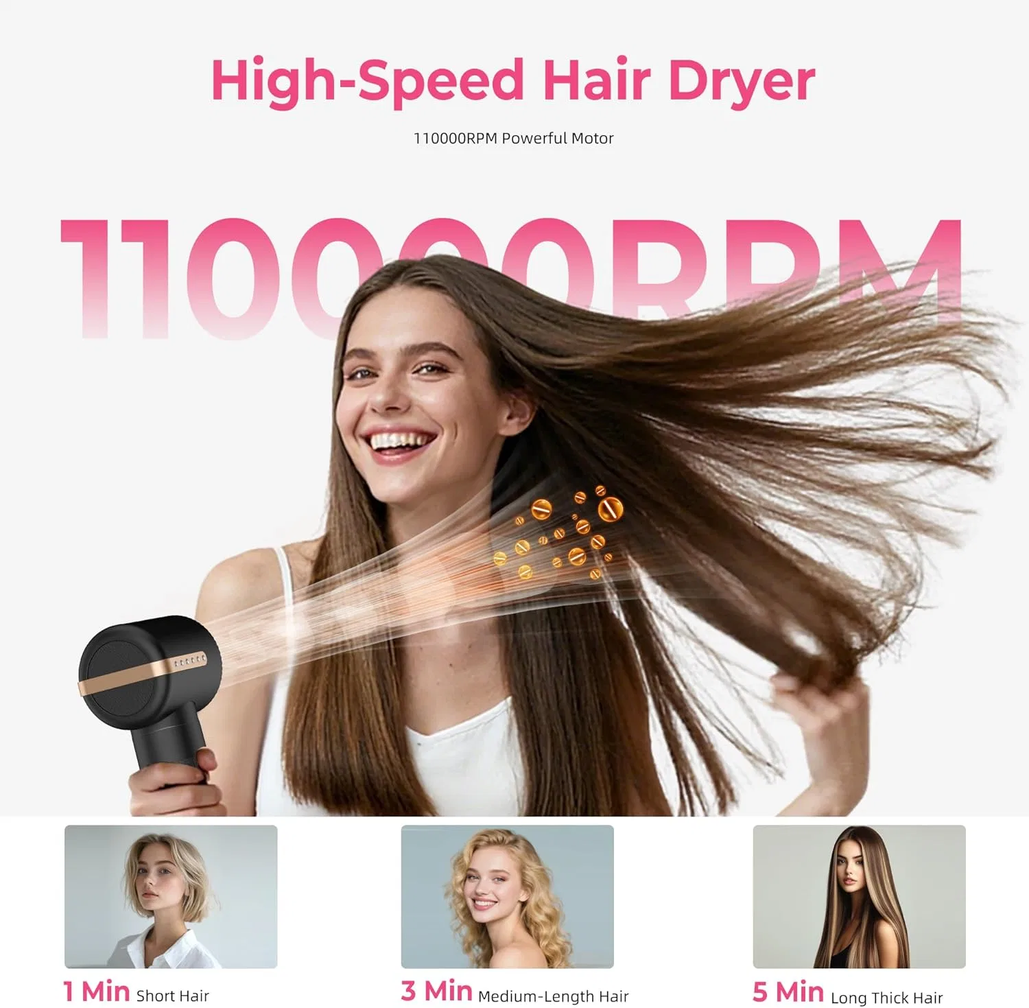 Набор для укладки волос Atopskins 7-в-1 Air Styler, 110 000 об/мин, 1400 Вт Atopskins, Black-Gold — фото 3