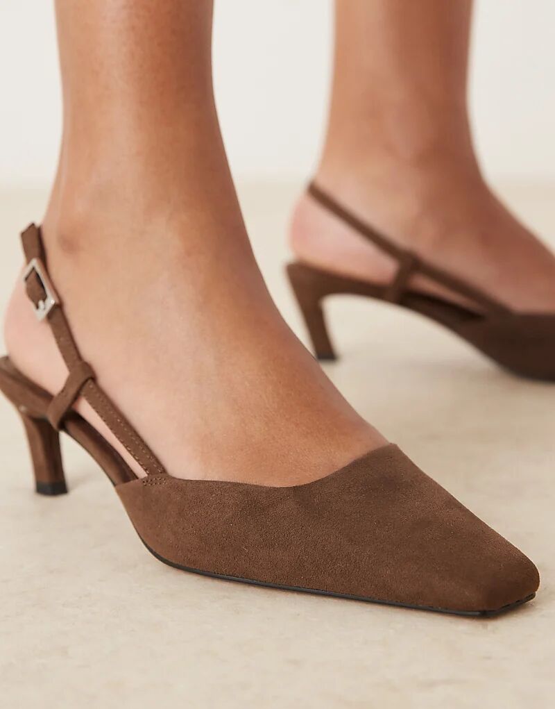Туфли ASOS DESIGN Shadow с открытым носком и средней пяткой из замши шоколадного цвета — фото 2
