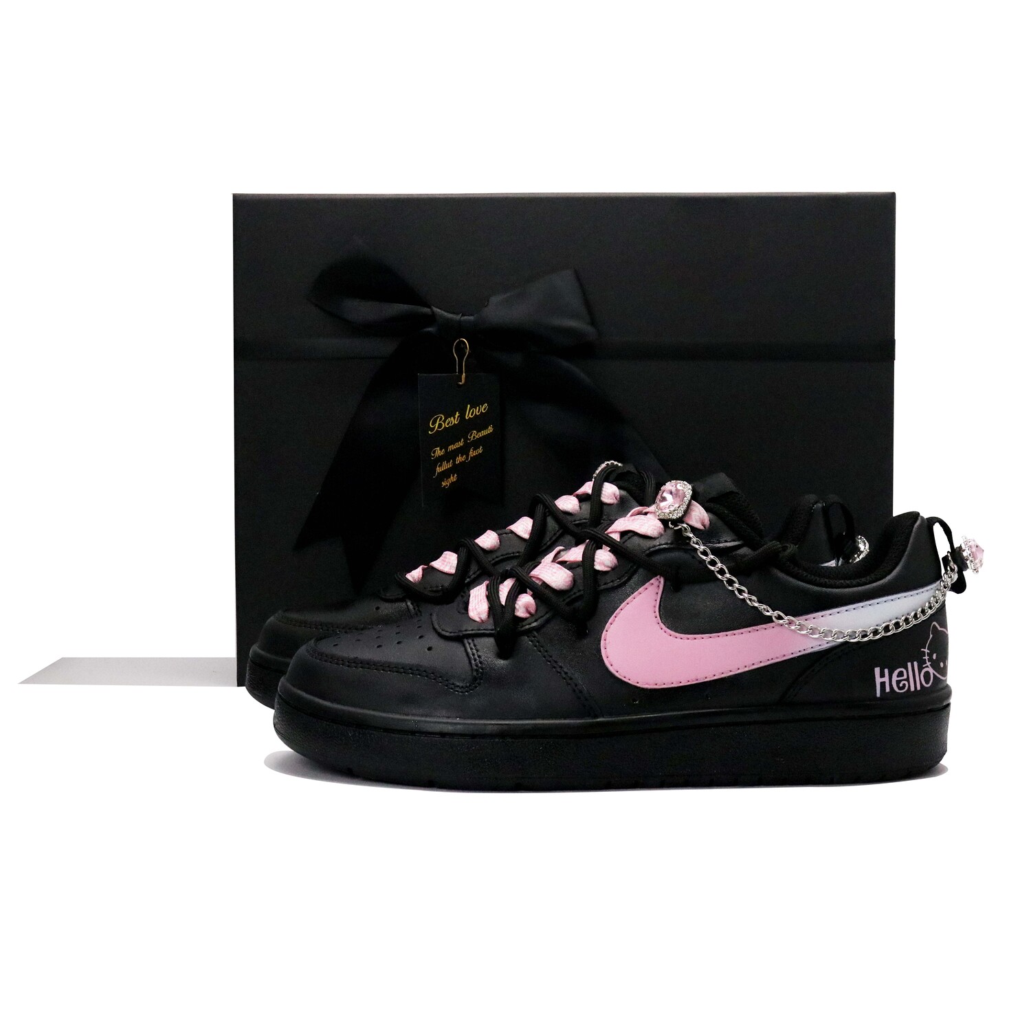 

Кроссовки Nike Court Borough Skateboard Shoes Women's Low-Top Black White Pink, Черный, Кроссовки Nike Court Borough Skateboard Shoes Women's Low-Top Black White Pink