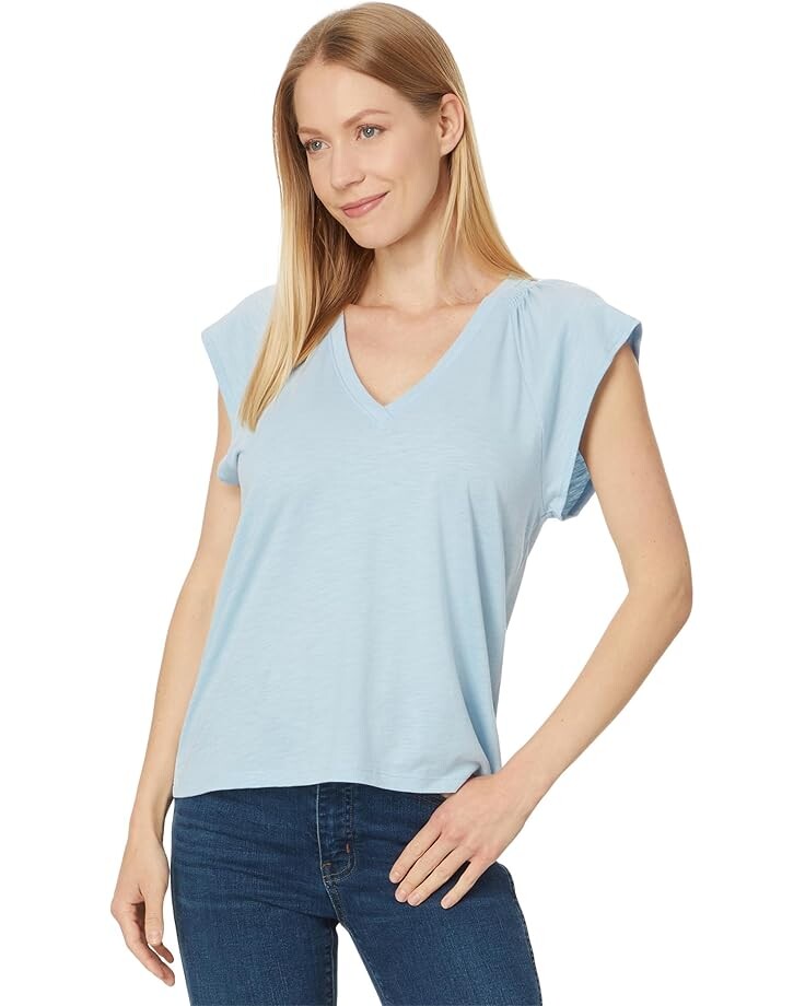 

Футболка Lilla P Shirred Shoulder V-Neck, цвет Crystal