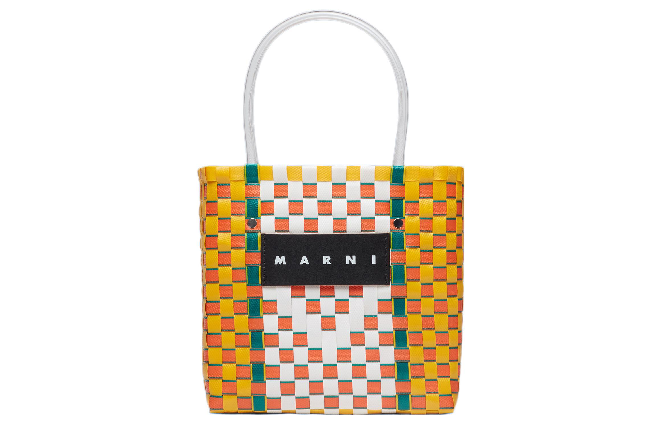 

MARNI Сумка-шоппер из полипропилена с коровьей кожей серии Basket Series, женская, желтая/разноцветная