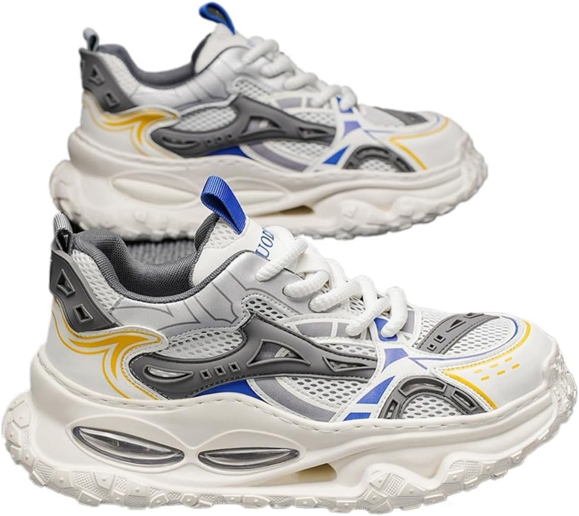 

Модные массивные кроссовки из сетчатой синтетической кожи с дышащей и амортизированной подошвой для мужчин, подходящие для повседневной носки и стритвира с уникальным многослойным дизайном подошвы Zixcplaz, белый