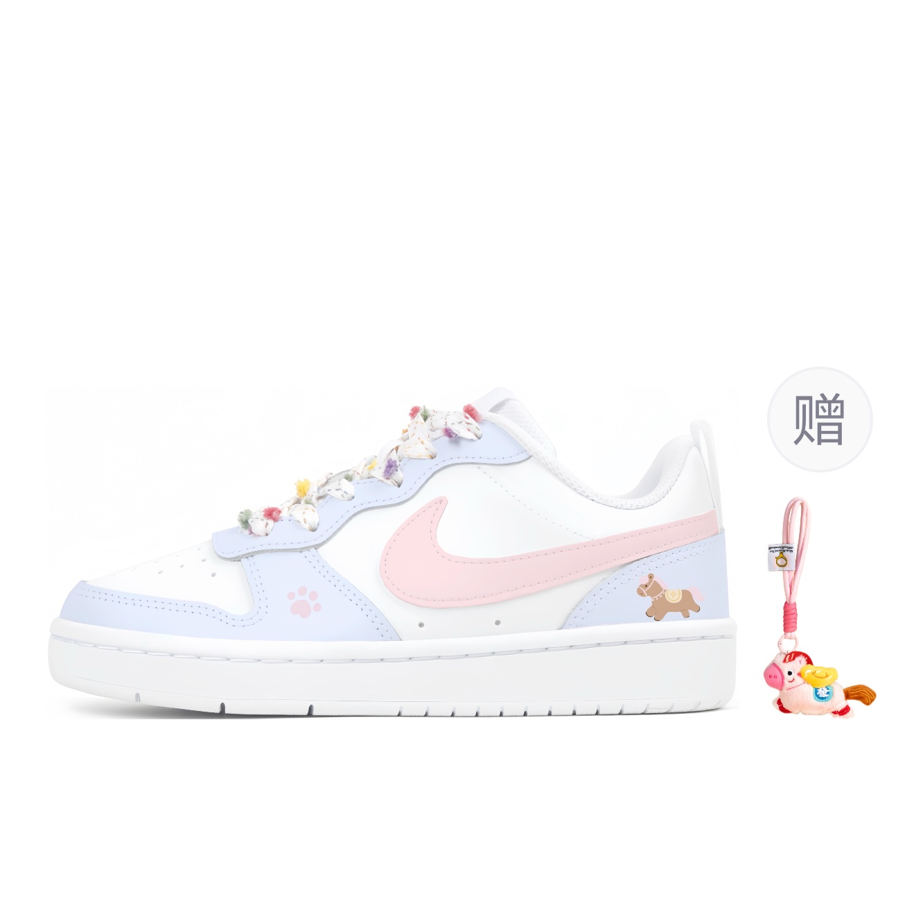 

Nike Court Borough Pointed Color Manufacturing, Детские скейтбордные кроссовки Cloud Pony, белые, розовые, голубые, для подростков