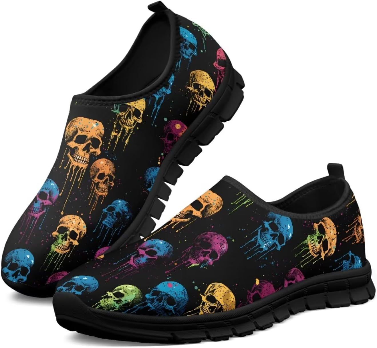 

Мужские слипоны на плоской подошве, повседневные кроссовки с удобной стелькой, дышащие спортивные туфли-лоаферы для мужчин Tomeusey, Colorful Skull