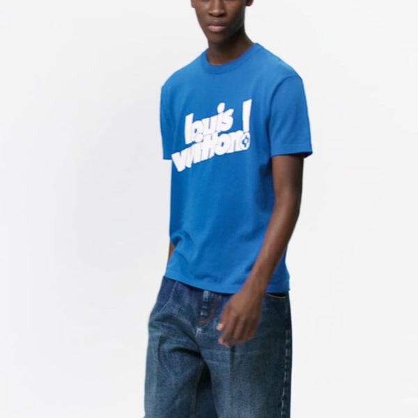 Футболка men's fw21 round neck logo alphabet printing classic short sleeve blue Louis Vuitton, синий — фото 4