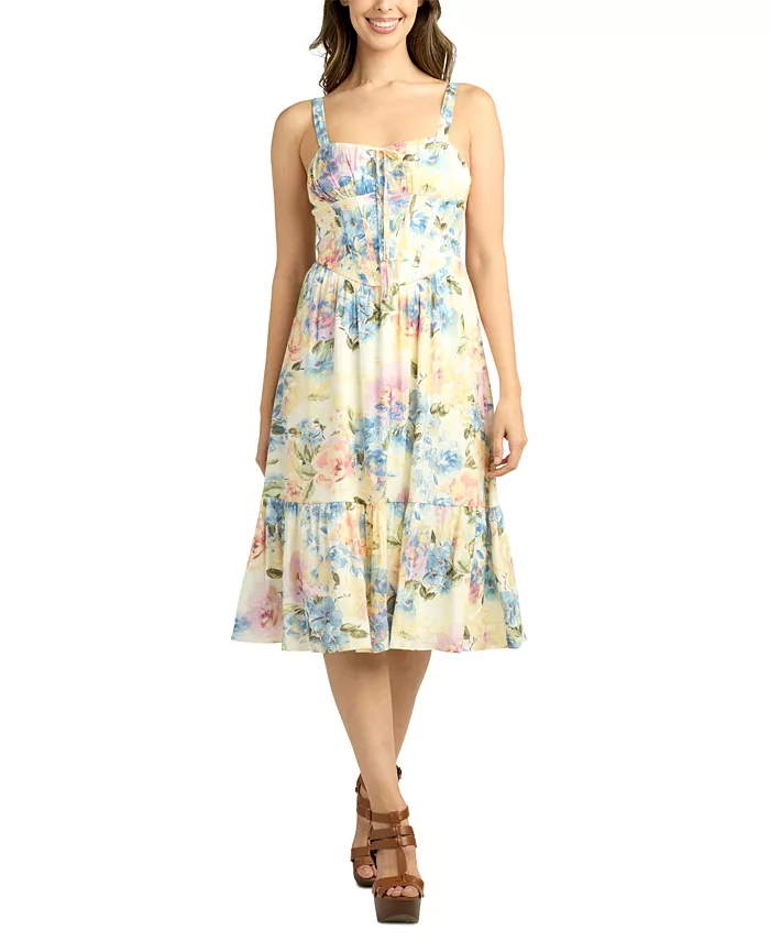 

Женское платье без рукавов с цветочным принтом и вырезом "сердечко" Juniors BCX, мультиколор