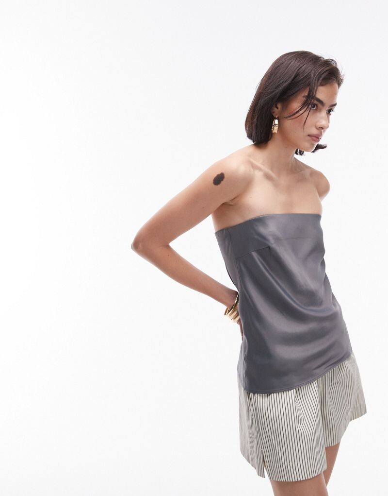 

Угольное длинное атласное бандо Topshop