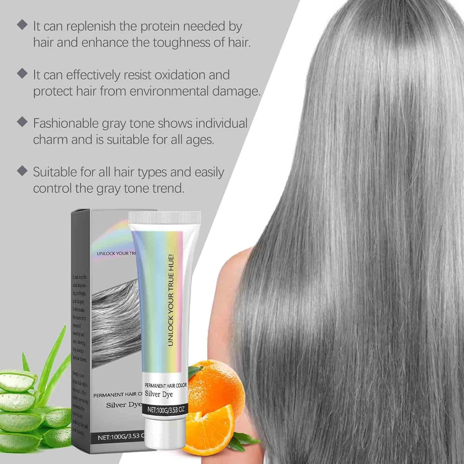 Крем-краска для волос «Hair Colour Silver Grey Natural Hair Dye Cream» от Grey Hair Cream Generic, 3Pc — фото 3