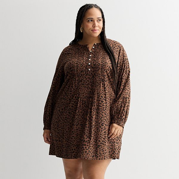 

Платье с защипами Plus size с длинным рукавом Sonoma Goods For Life, Black Brown Cheetah
