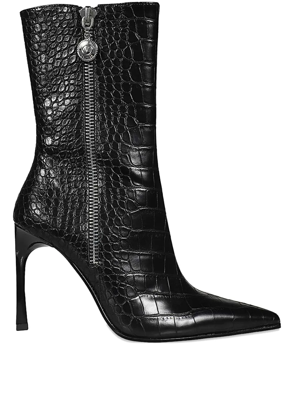 Ботильоны с острым носком и эффектом крокодила Versace Jeans Couture, черный