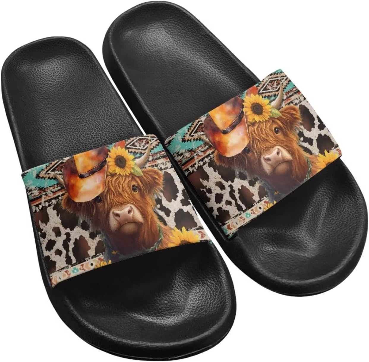 

Унисекс сланцы GETELINSENG шлепанцы для бассейна Легкие повседневные сандалии из ЭВА Плоские шлепки, Highland Cattle Western Cow Print