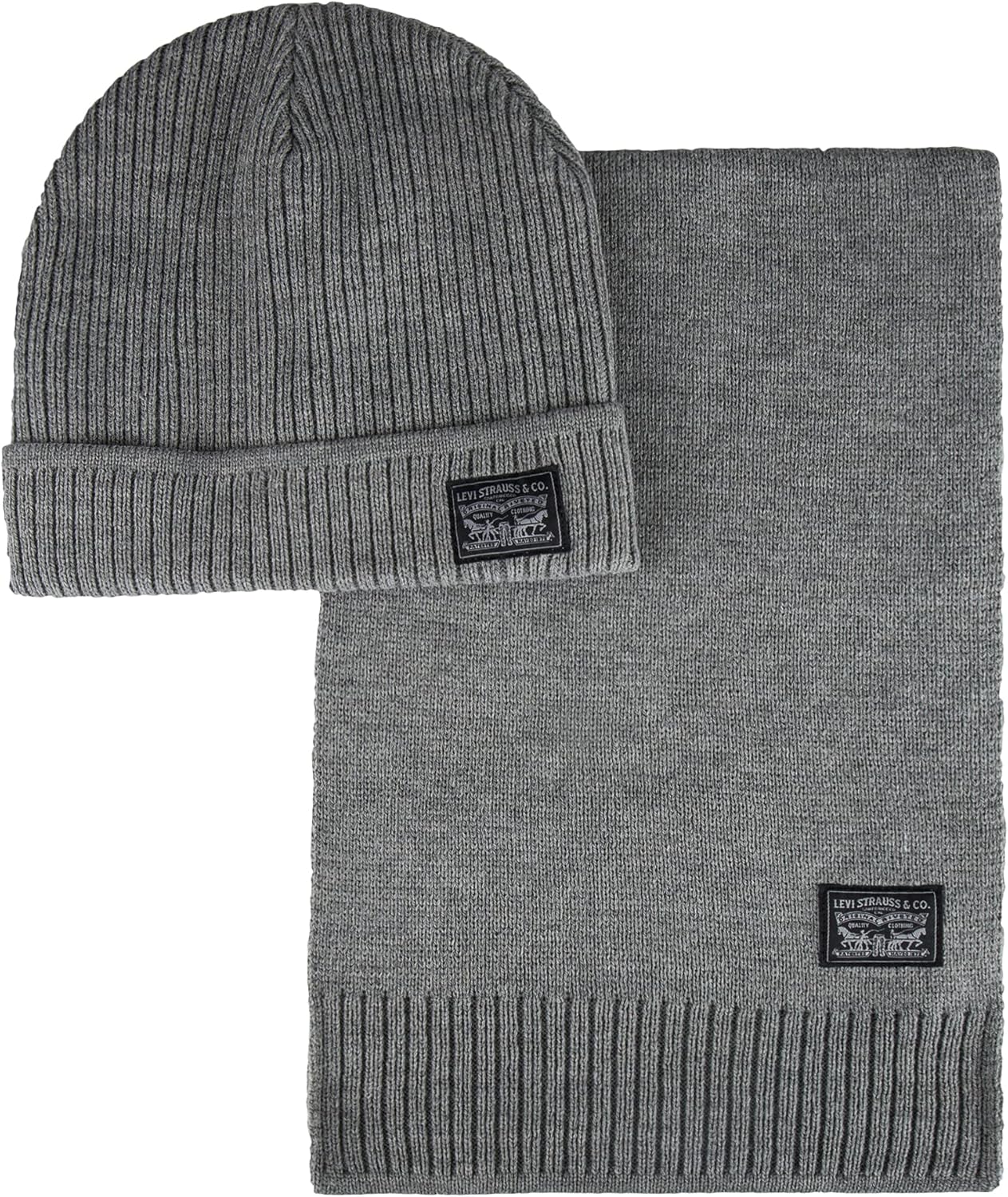 

Levi's Мужской классический зимний теплый вязаный комплект из шапки и шарфа, Charcoal
