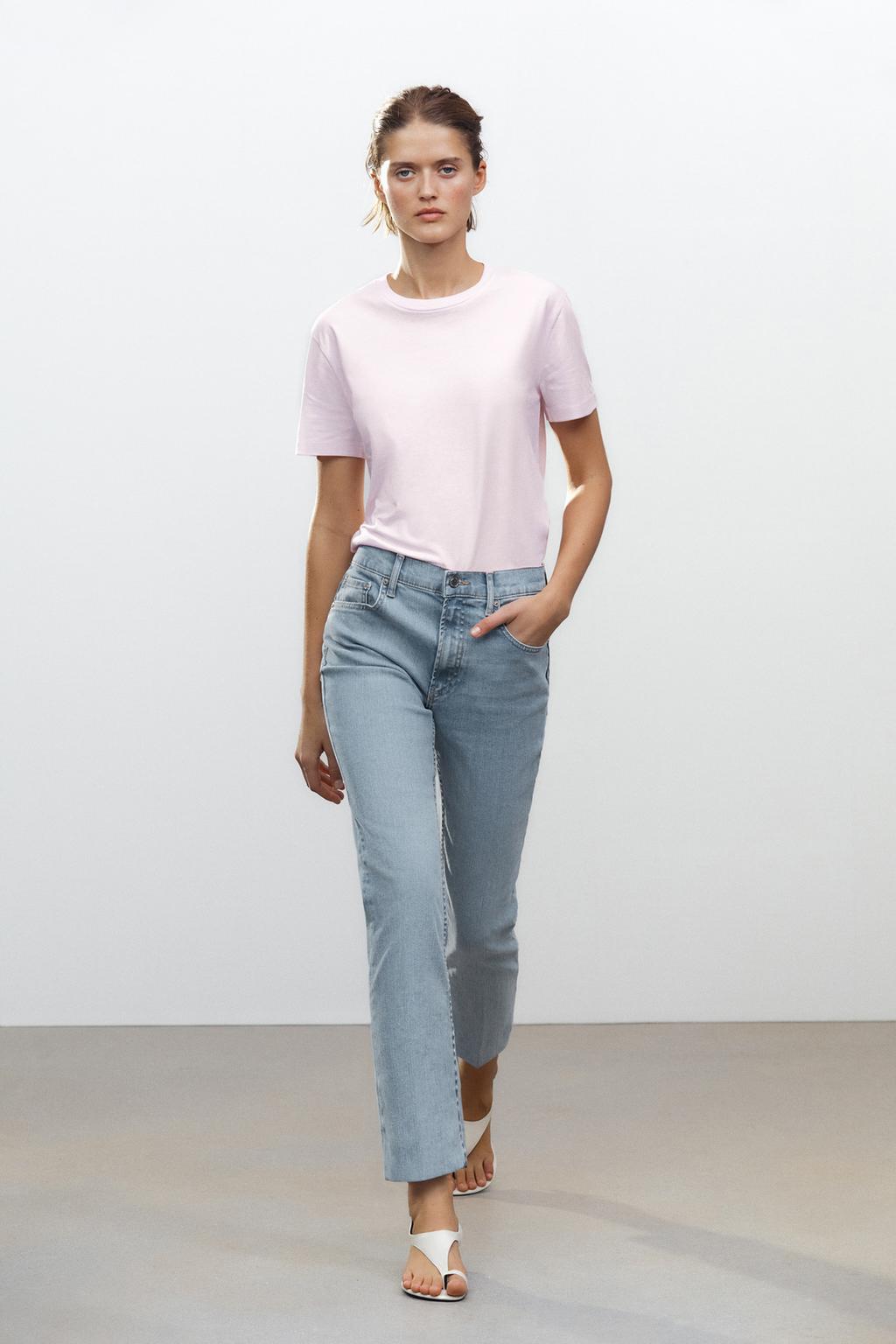 

Укороченные джинсы с высокой талией ZARA, светло-синий