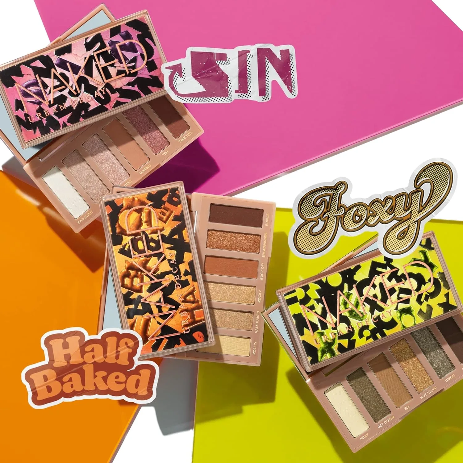 Набор мини-палеток теней для век Urban Decay Naked - дорожный размер, 6 оттенков - нейтральные розовые и коричневые тона - мини-набор Naked Half-Baked + Sin Bundle Kit — фото 4