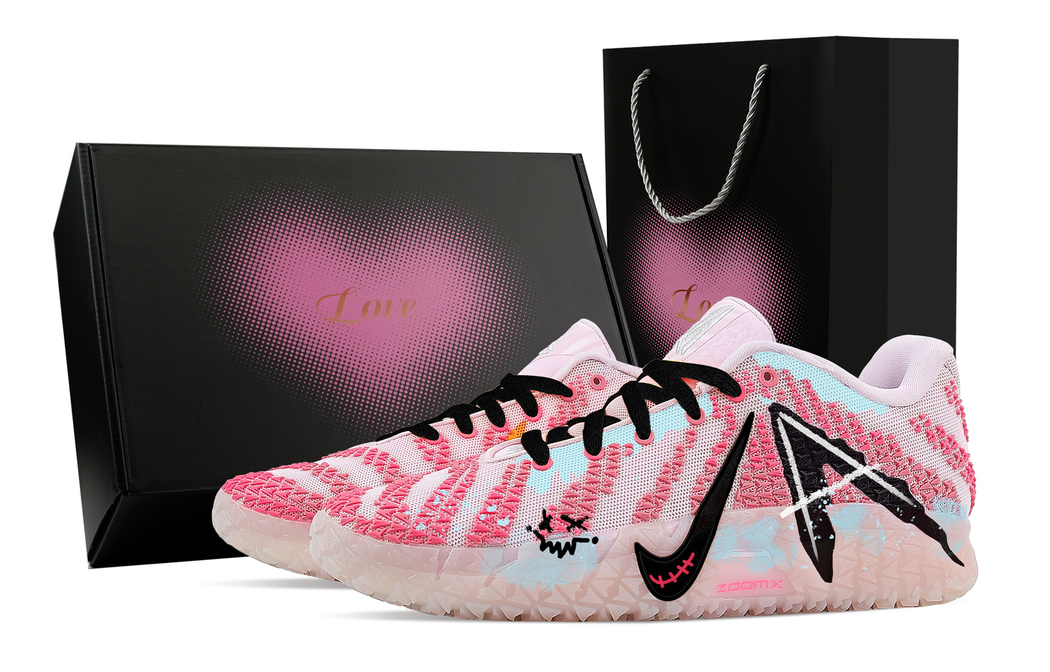 

Nike Мужские баскетбольные кроссовки Ja Morant 3 Wild Heart Box Rebound Grip Low top, черный с розовым