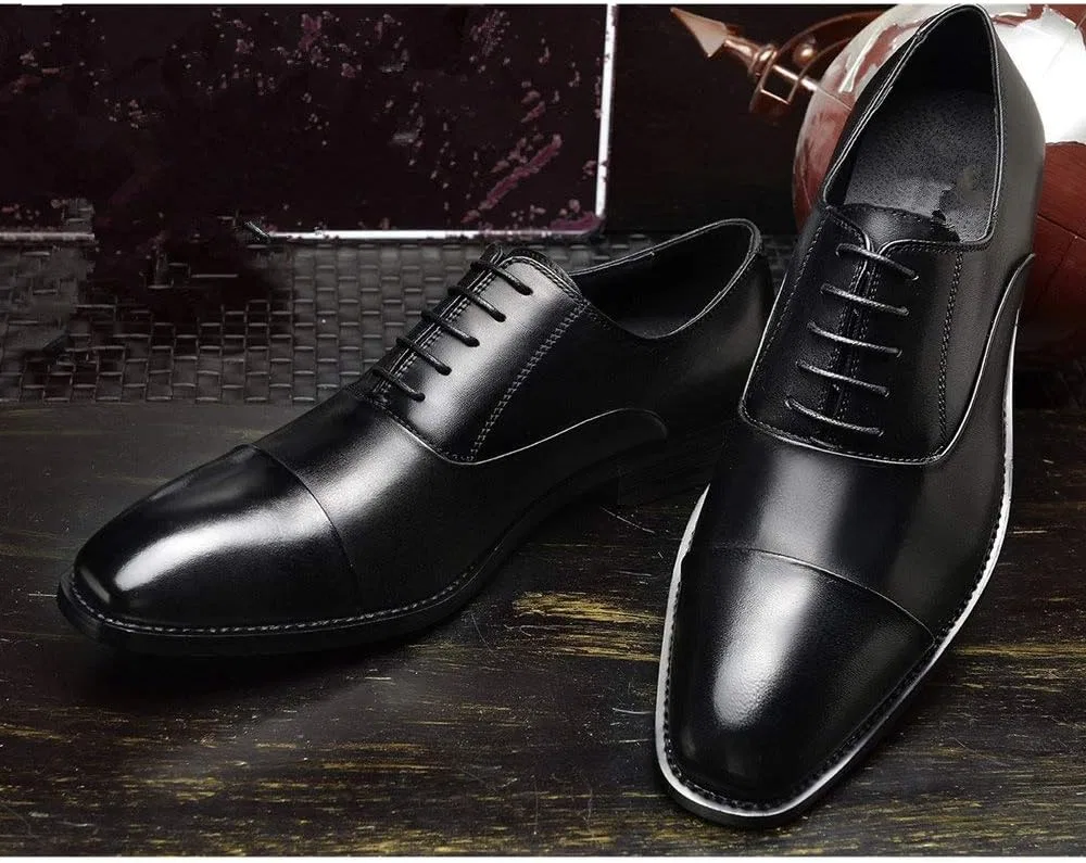 Туфли Kleid Oxford Formale Schuhe für Männer Schnürmütze Zehen Leder Gummi Sole Non Slip Low Top Anti-Slip Classic Classic Generic, Schwarz — фото 4